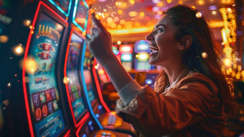 Ilustrasi permainan slot online berwarna-warni di iso77